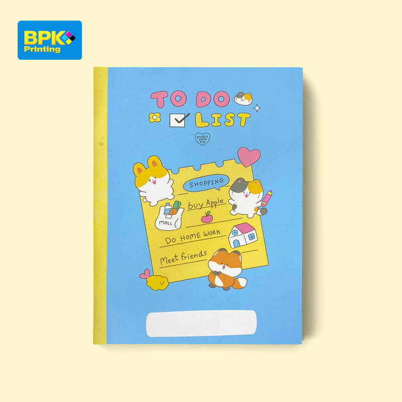 สมุด To Do List ปกสีฟ้าลายน่ารัก เหมาะสำหรับจดรายการสิ่งที่ต้องทำในแต่ละวัน พิมพ์ด้วยระบบคุณภาพโดยโรงพิมพ์ BPK Printing รับผลิตสมุดโน้ตและสมุด To Do List ดีไซน์ตามออร์เดอร์ลูกค้า พร้อมบริการพิมพ์ครบวงจร