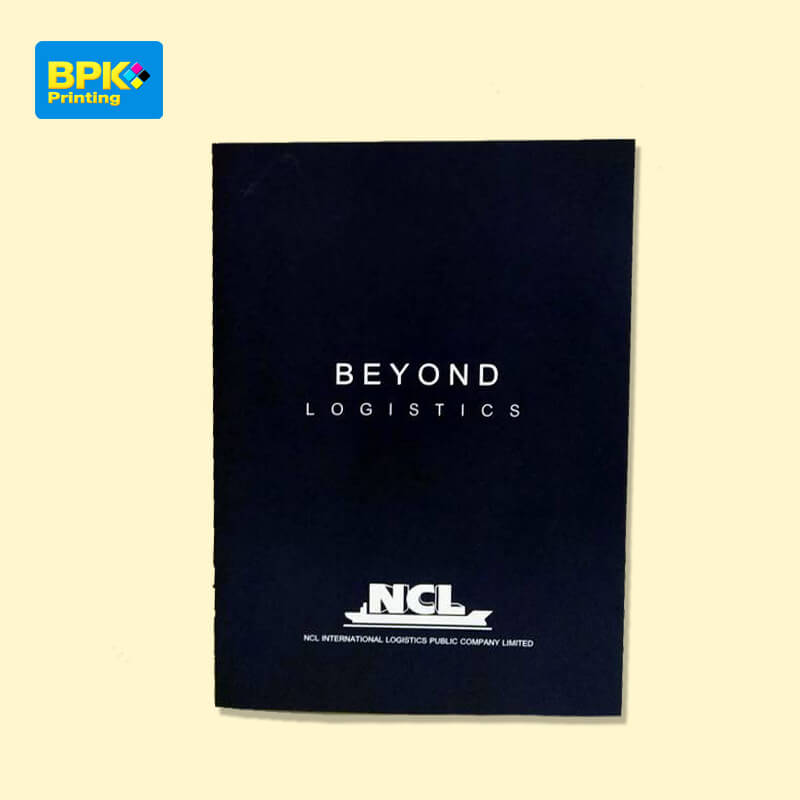 หน้าปกโบรชัวร์สีดำของบริษัท NCL International Logistics มีข้อความว่า 'BEYOND LOGISTICS' และโลโก้บริษัทด้านล่าง