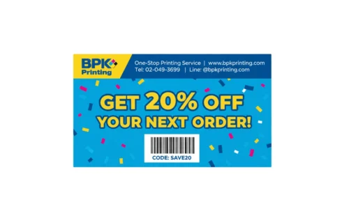 คูปองส่วนลดโปรโมชั่นพิมพ์สีสดใสสำหรับแคมเปญการตลาด