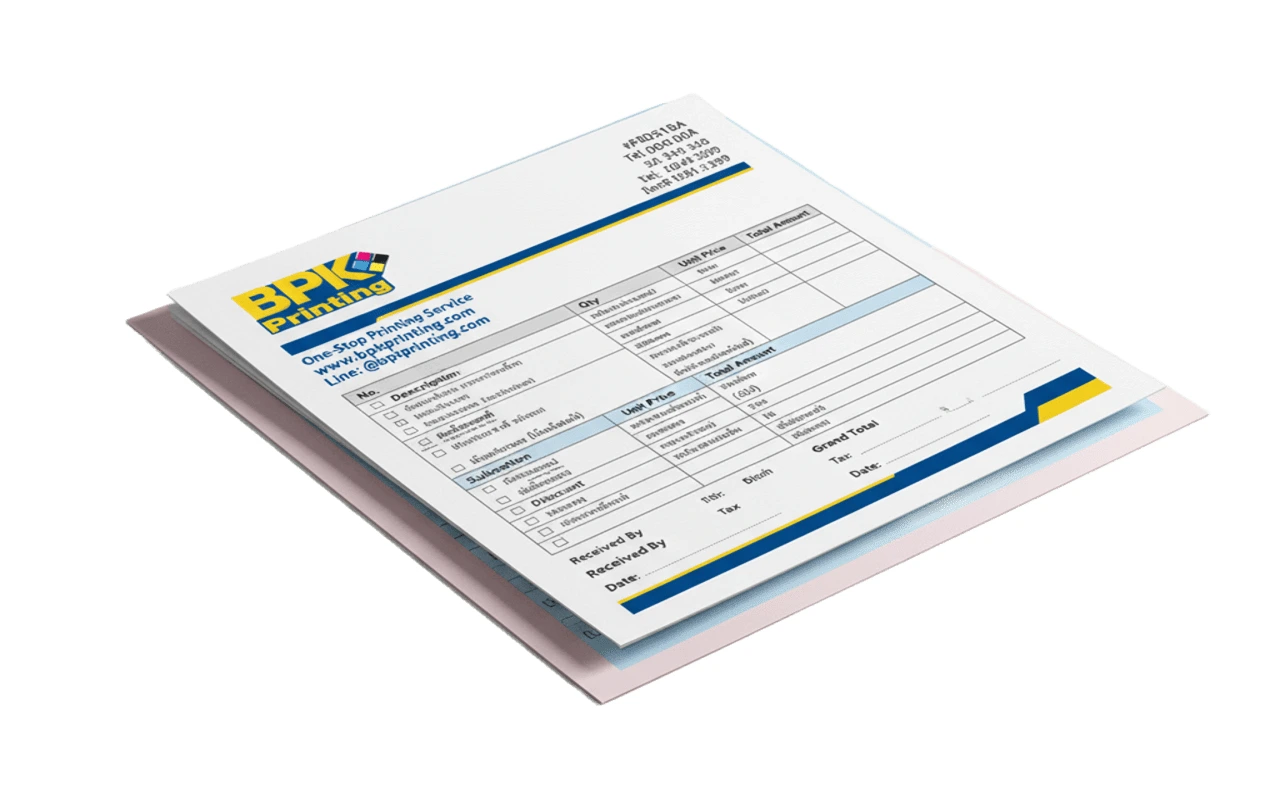 สมุดบิลใบเสร็จคาร์บอนในตัวพิมพ์ข้อมูลบริษัทพร้อมใช้งาน