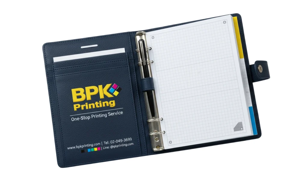 รับพิมพ์ไดอารี่ปกหนังพรีเมียม ไดอารี่ออแกไนเซอร์ปกหนังระบบห่วง พิมพ์โลโก้และชื่อบริษัท