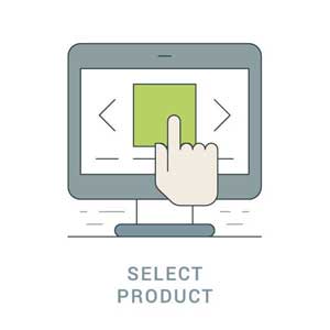 ไอคอนรูปการเลือกผลิตภัณฑ์ สำหรับขั้นตอนการเลือกประเภทงานพิมพ์ เช่น สติกเกอร์ หรือ นามบัตร