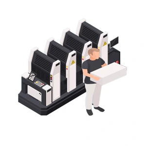 กราฟิกจำลองเครื่องพิมพ์ระบบ Offset ขนาดใหญ่สำหรับงานพิมพ์จำนวนมากของ BPK Printing